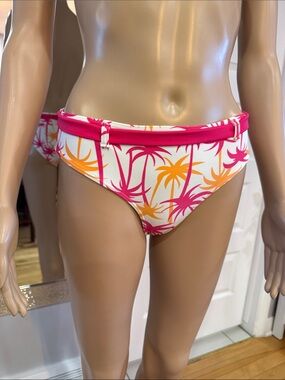 Tropical Palm Print Bikini Bottoms in Hot Pink & Orange